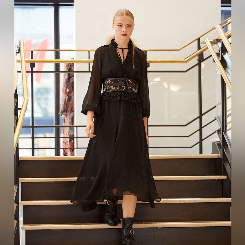 Banana Republic Black Midi Dress with Gold Accent Waist